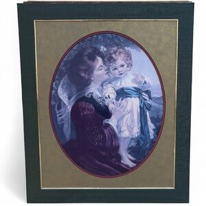 Vintage Professionally Matted Art Print Femme et Enfant 31”x26” Estate Find